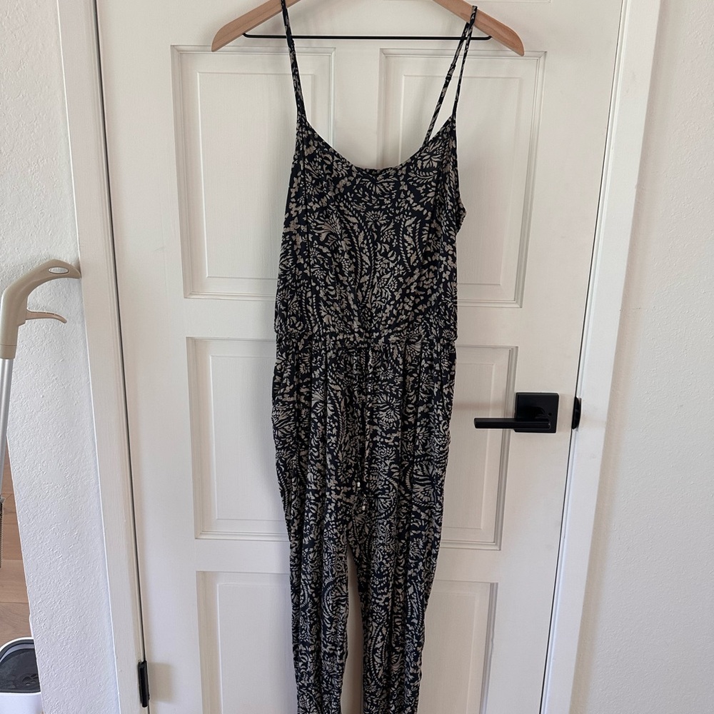 American Eagle Outfitters Black & Cream Printed Spaghetti Strap Jumpsuit